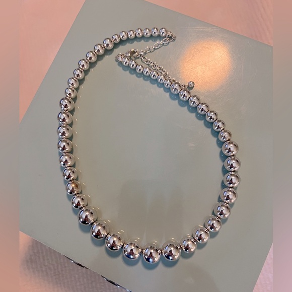 Silver Beaded Pearl Ball Graduated Necklace - Picture 5 of 5